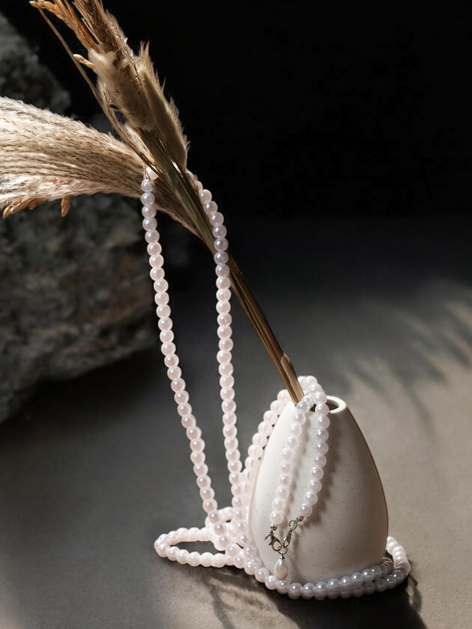 Портупея женская «Бусина» жемчужная капля, цвет белый в серебре, 162 см