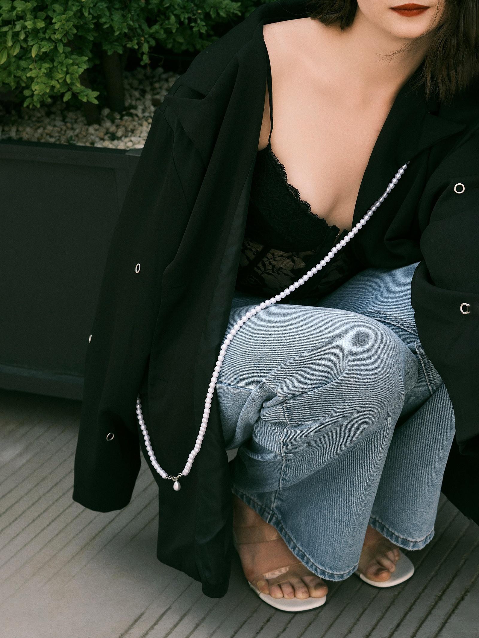 Портупея женская «Бусина» жемчужная капля, цвет белый в серебре, 162 см