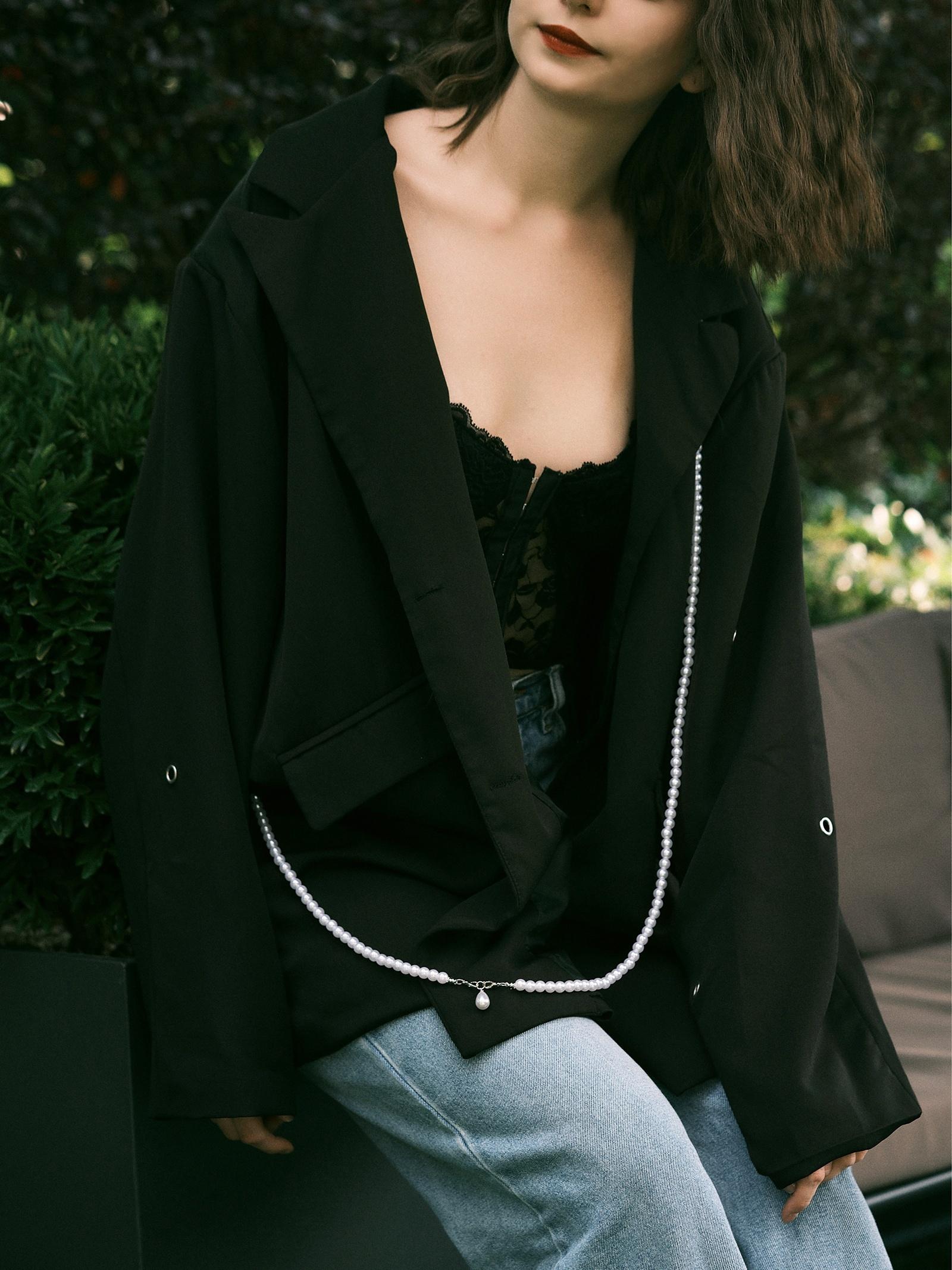 Портупея женская «Бусина» жемчужная капля, цвет белый в серебре, 162 см