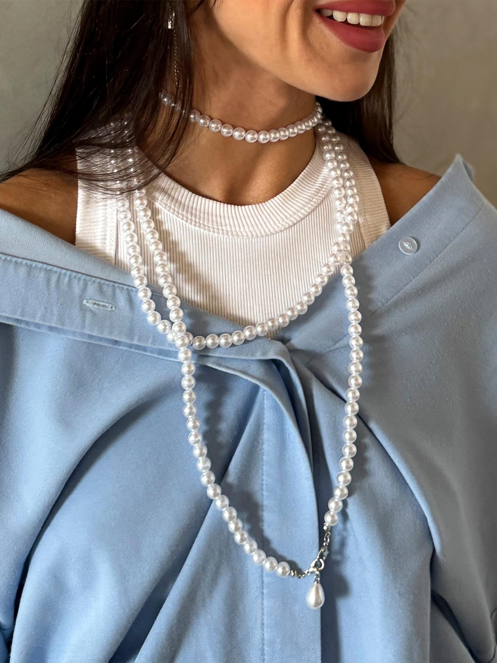 Портупея женская «Бусина» жемчужная капля, цвет белый в серебре, 162 см