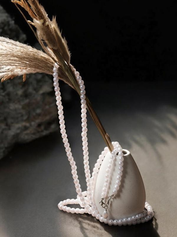 Портупея женская «Бусина» жемчужная капля, цвет белый в серебре, 162 см