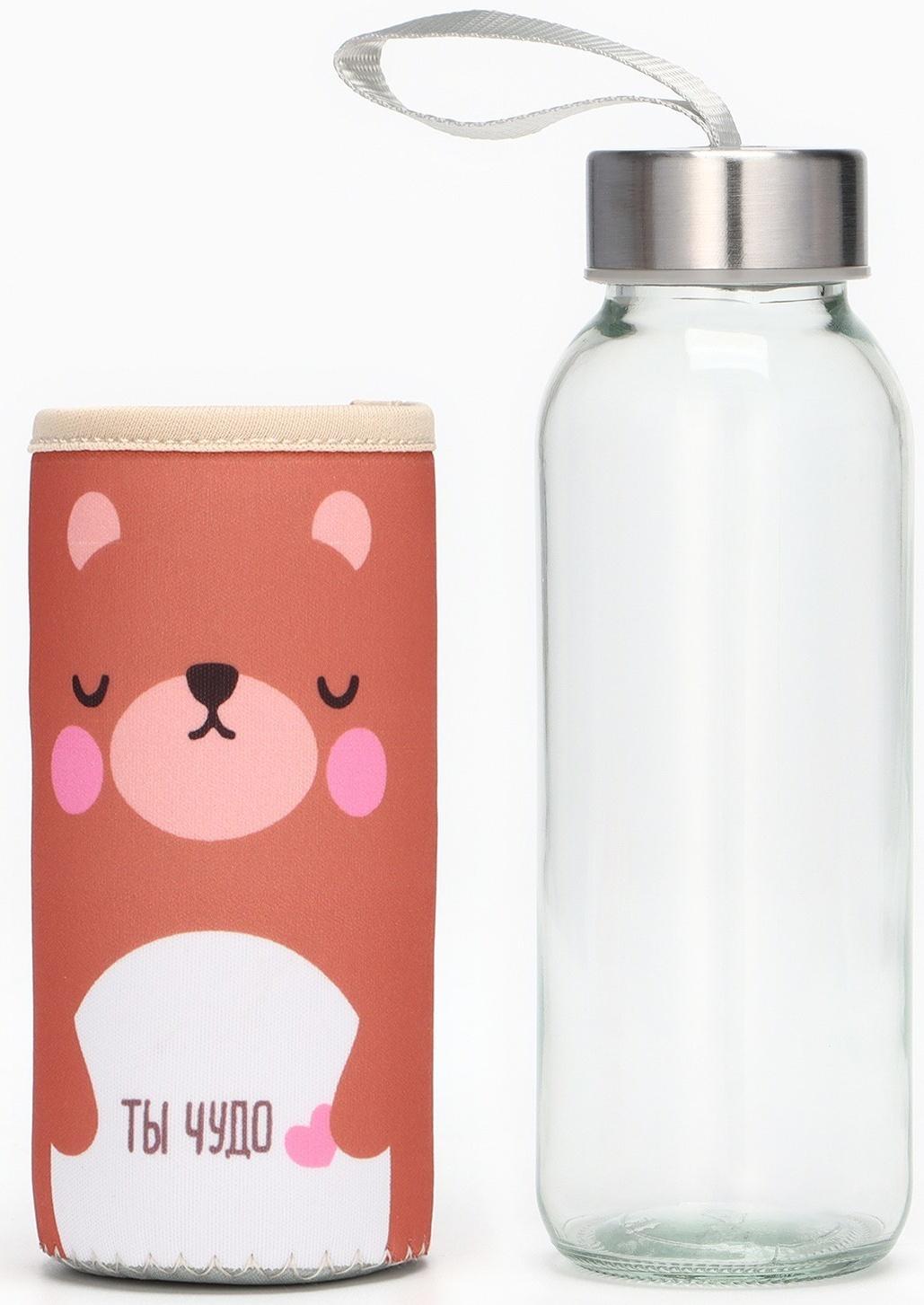 Бутылка для воды стеклянная в чехле «Рядом», 350 мл