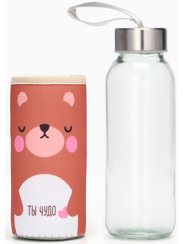 Бутылка для воды стеклянная в чехле «Рядом», 350 мл
