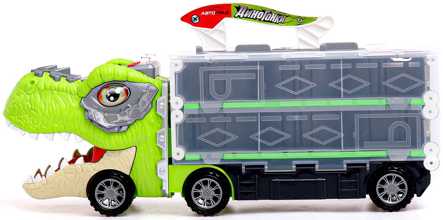 Автовоз-трек «Диногонки», 12 металлических машин, световые и звуковые эффекты