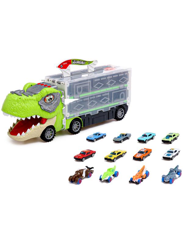 Автовоз-трек «Диногонки», 12 металлических машин, световые и звуковые эффекты