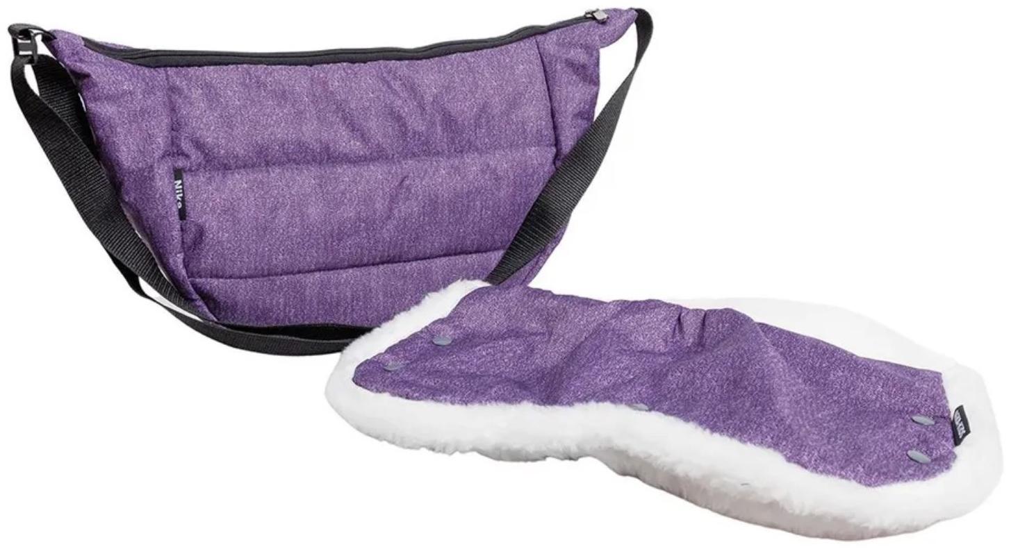 Санки - коляска «Наши детки 6», чехол для ног, муфта, сумка, баклажановый с полосками