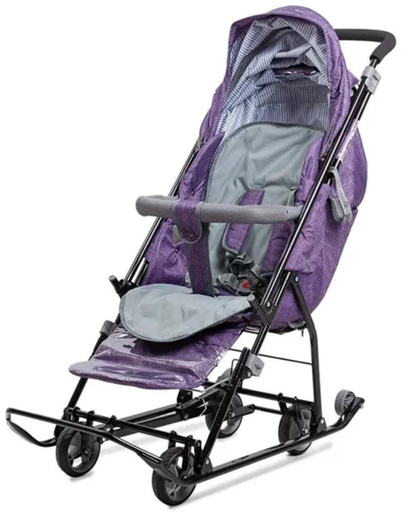 Санки - коляска «Наши детки 6», чехол для ног, муфта, сумка, баклажановый с полосками