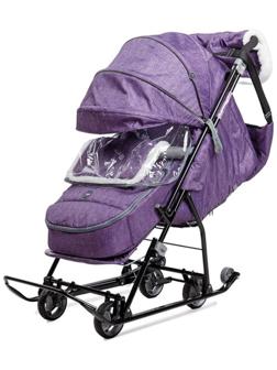 Санки - коляска «Наши детки 6», чехол для ног, муфта, сумка, баклажановый с полосками