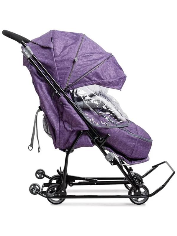 Санки - коляска «Наши детки 6», чехол для ног, муфта, сумка, баклажановый с полосками