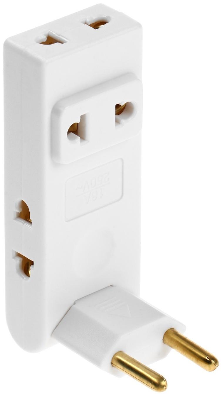 Тройник плоский, поворотный, 4 розетки, 10А, без з/к, белый