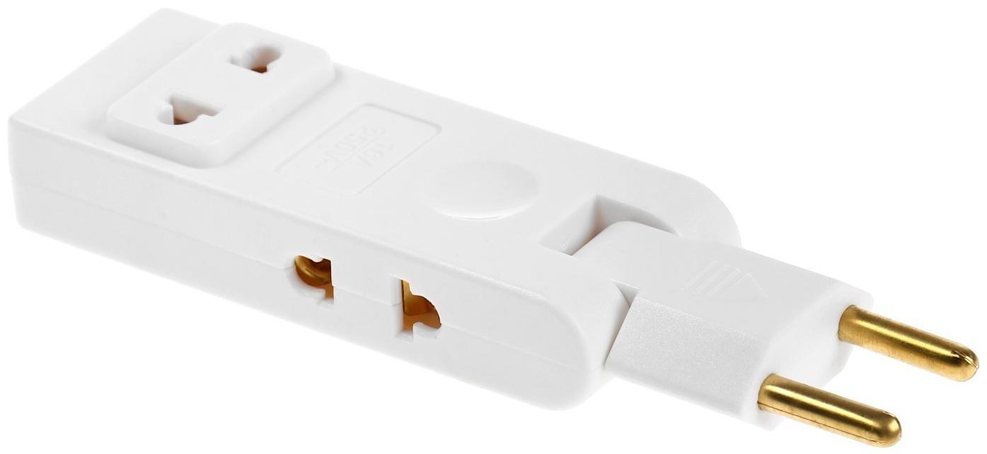 Тройник плоский, поворотный, 4 розетки, 10А, без з/к, белый