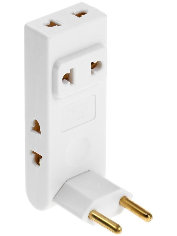 Тройник плоский, поворотный, 4 розетки, 10А, без з/к, белый