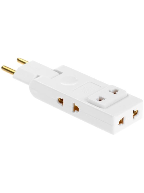 Тройник плоский, поворотный, 4 розетки, 10А, без з/к, белый