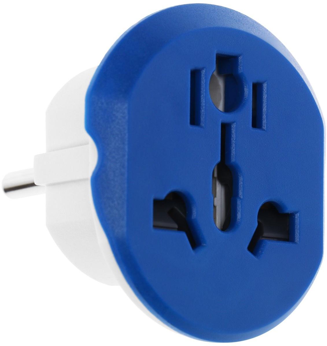 Переходник универсальный 16А, с з/к, 220 В, синий, заподлицо в розетку