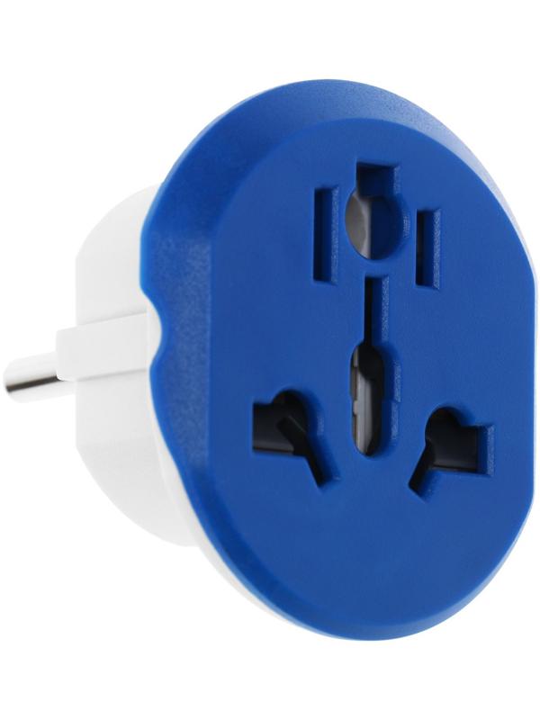 Переходник универсальный 16А, с з/к, 220 В, синий, заподлицо в розетку