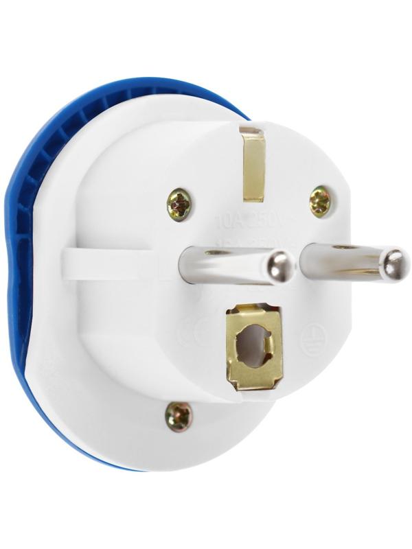 Переходник универсальный 16А, с з/к, 220 В, синий, заподлицо в розетку