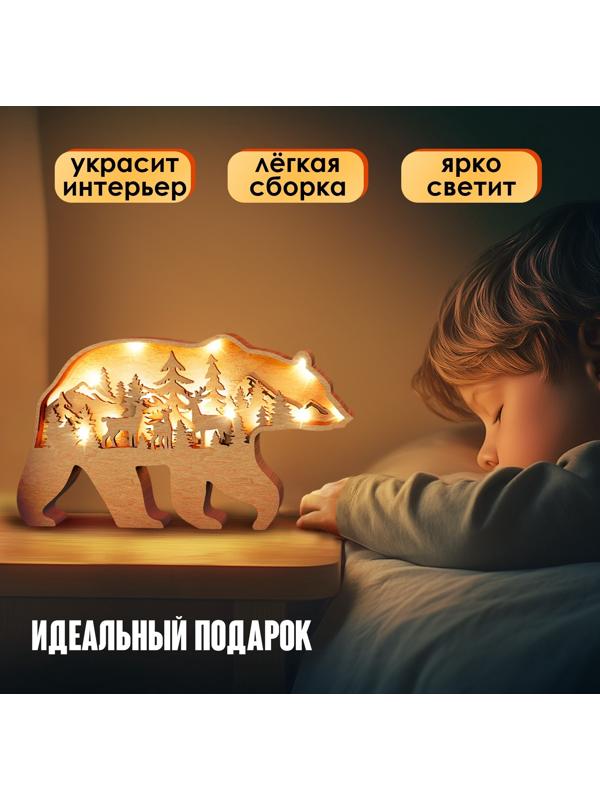 Деревянный конструктор «Медведь», размер 12х23 см, гирлянда в комплекте
