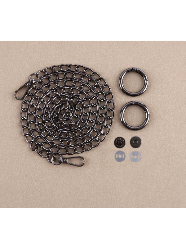 Набор для создания сумки, 4 предмета, кольцо-карабин - 2 шт, цепочка, кнопка магнитная, цвет чёрный никель