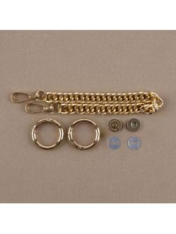 Набор для создания сумки, 4 предмета, кольцо-карабин - 2 шт, цепочка, кнопка магнитная, цвет золотой