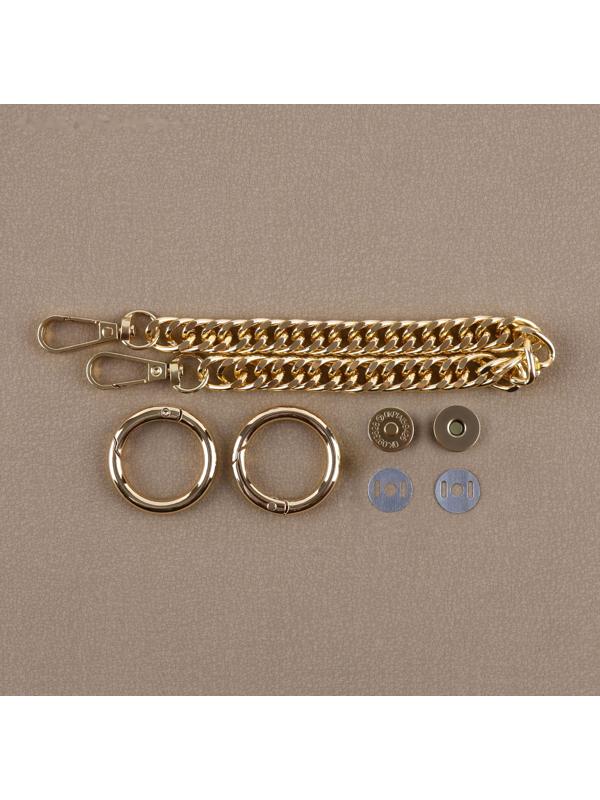 Набор для создания сумки, 4 предмета, кольцо-карабин - 2 шт, цепочка, кнопка магнитная, цвет золотой