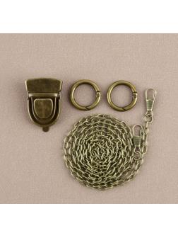 Набор для создания сумки, 4 предмета, кольцо-карабин - 2 шт, цепочка, застёжка, цвет бронзовый