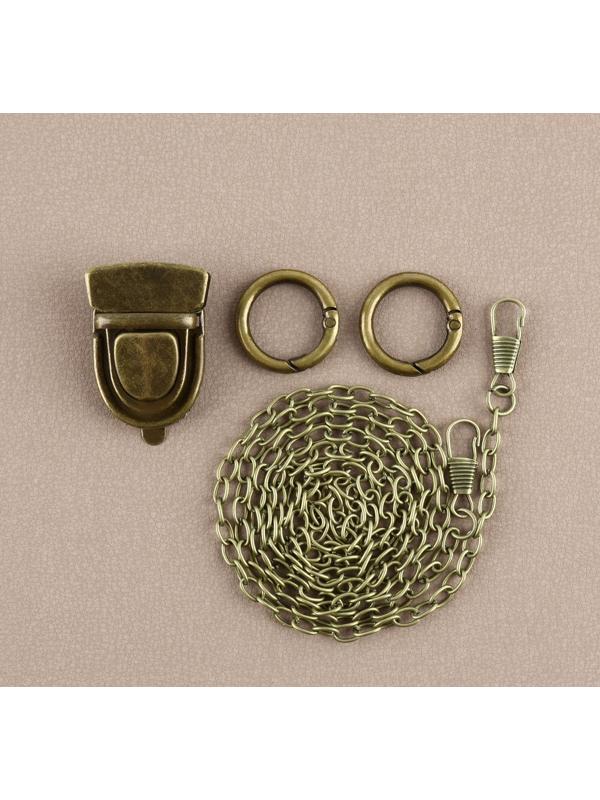 Набор для создания сумки, 4 предмета, кольцо-карабин - 2 шт, цепочка, застёжка, цвет бронзовый