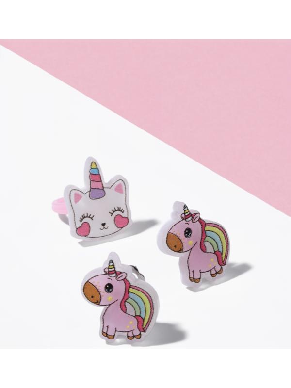 Набор детский «Выбражулька» 2 предмета: клипсы, кольцо, единорог, цветной