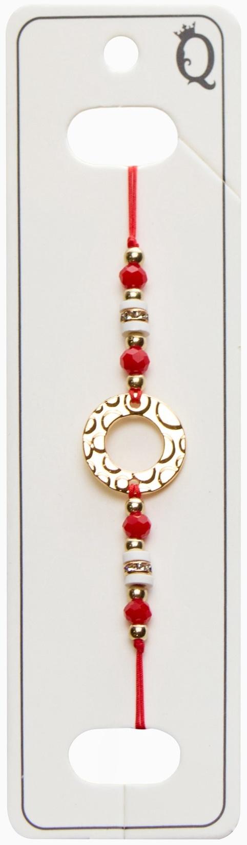 Браслет-оберег «Красная нить» женский, защита, кольцо, бело-красный в золоте, d=6