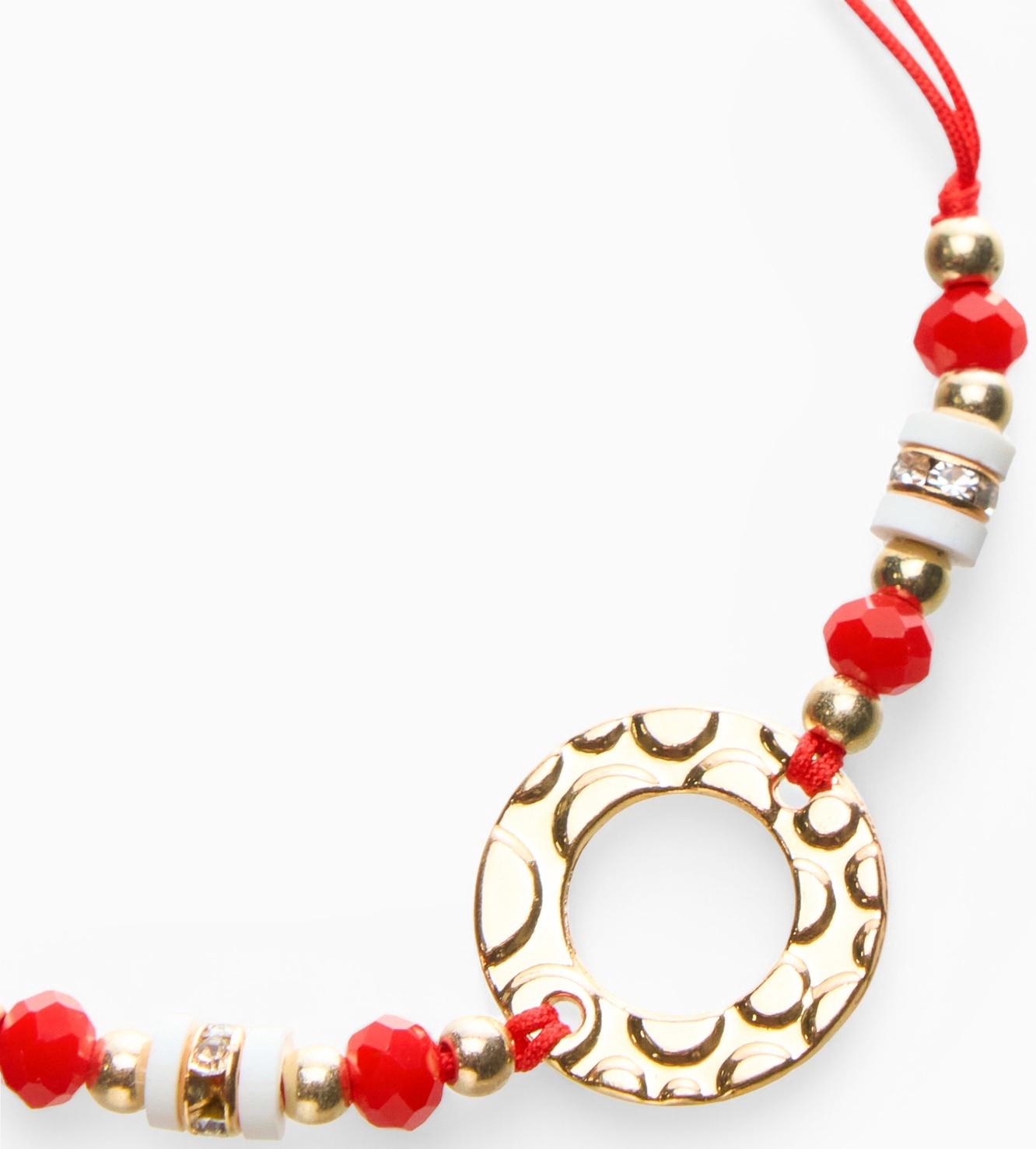 Браслет-оберег «Красная нить» женский, защита, кольцо, бело-красный в золоте, d=6