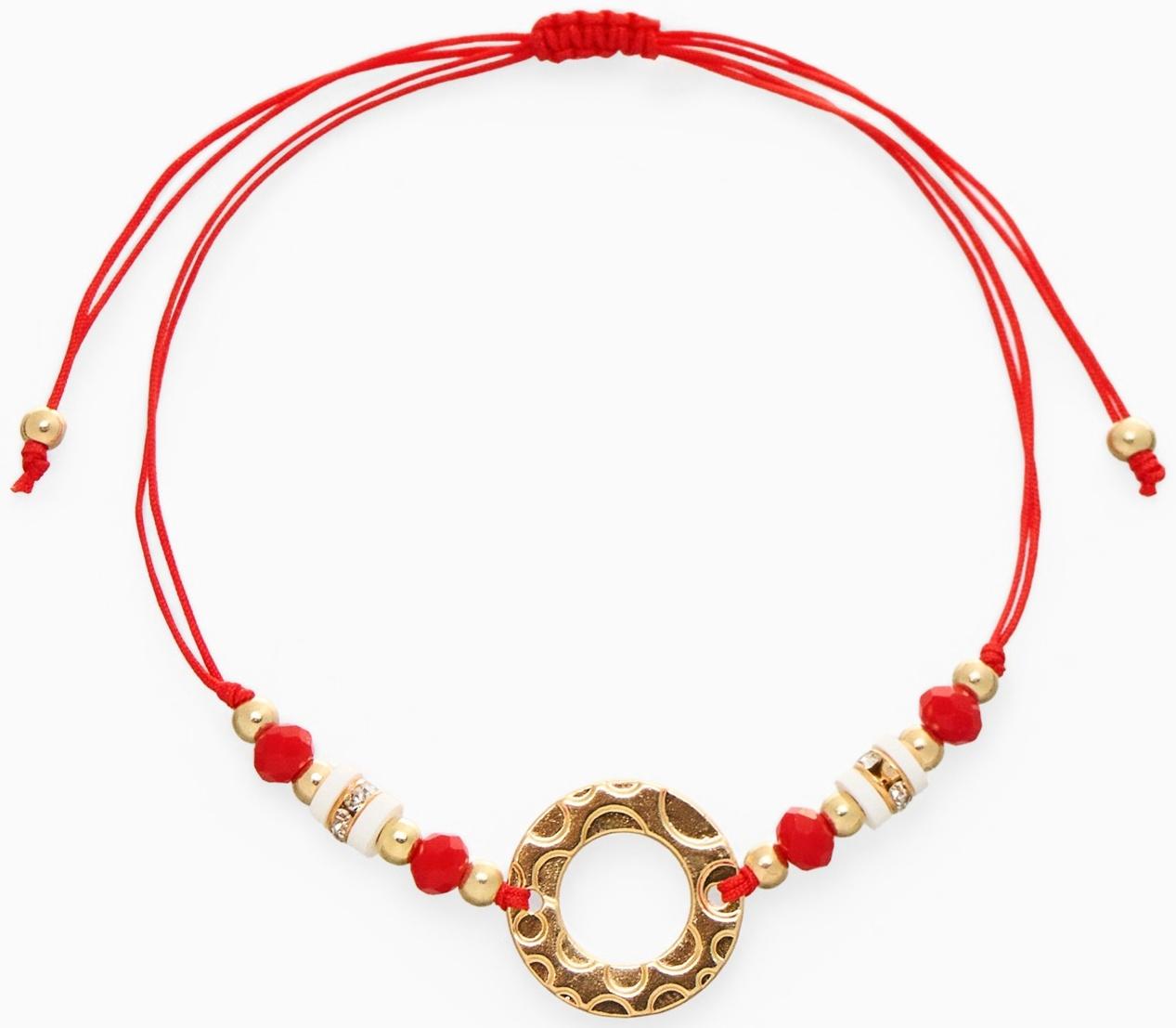 Браслет-оберег «Красная нить» женский, защита, кольцо, бело-красный в золоте, d=6