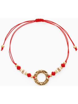 Браслет-оберег «Красная нить» женский, защита, кольцо, бело-красный в золоте, d=6