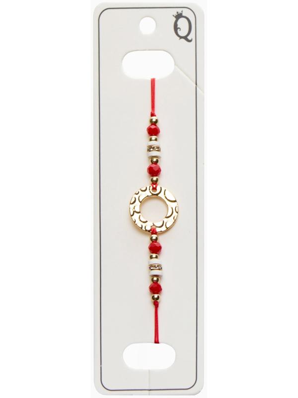 Браслет-оберег «Красная нить» женский, защита, кольцо, бело-красный в золоте, d=6