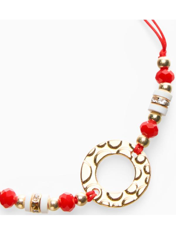 Браслет-оберег «Красная нить» женский, защита, кольцо, бело-красный в золоте, d=6