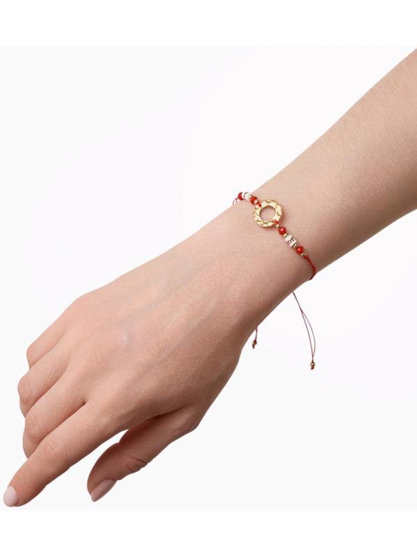 Браслет-оберег «Красная нить» женский, защита, кольцо, бело-красный в золоте, d=6