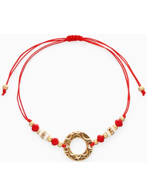 Браслет-оберег «Красная нить» женский, защита, кольцо, бело-красный в золоте, d=6