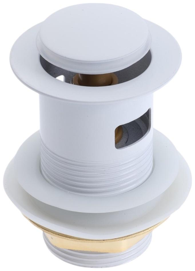 Донный клапан ZEIN engr, маленькая кнопка, с переливом, нержавеющая сталь, белый