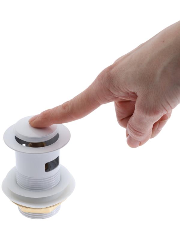 Донный клапан ZEIN engr, маленькая кнопка, с переливом, нержавеющая сталь, белый