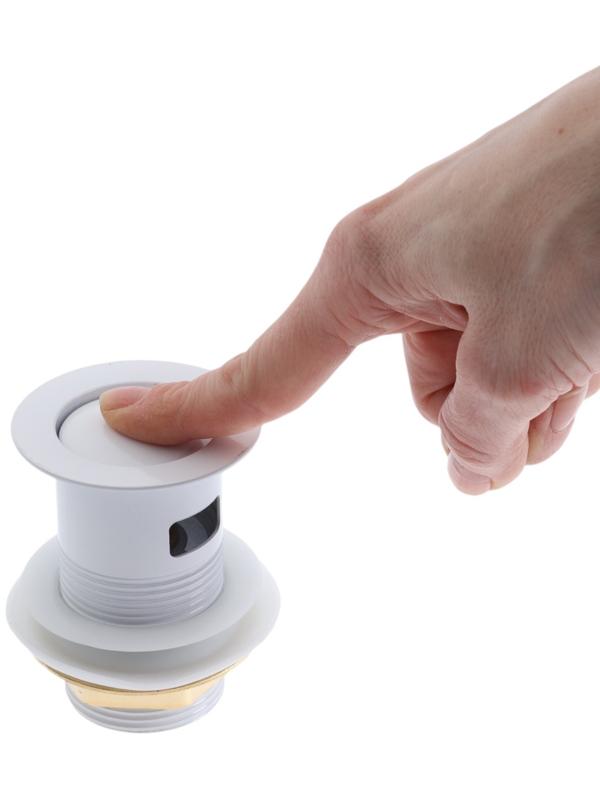 Донный клапан ZEIN engr, маленькая кнопка, с переливом, нержавеющая сталь, белый