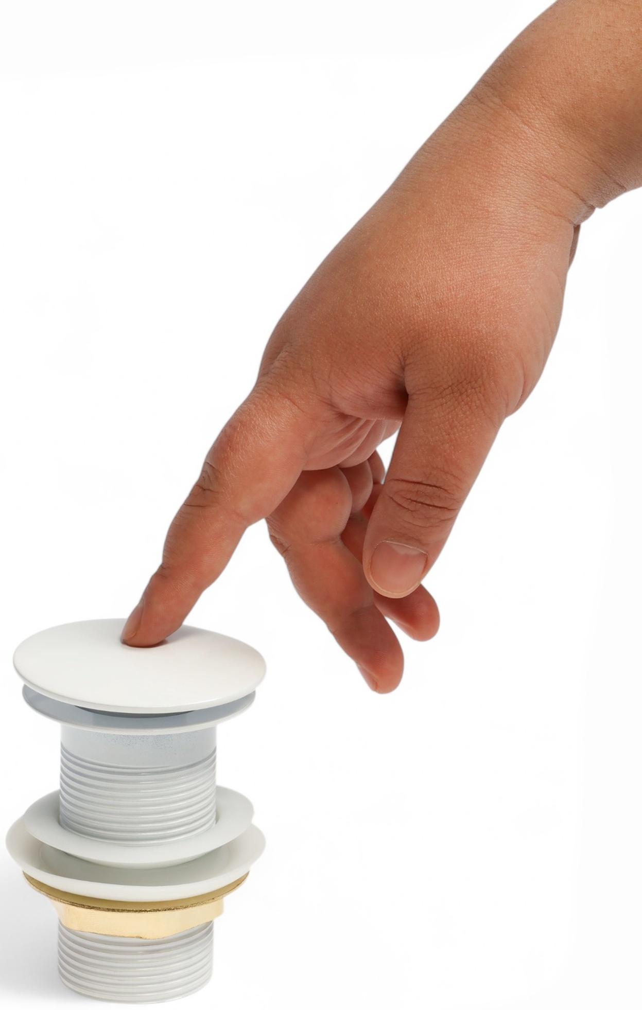 Донный клапан ZEIN engr, большая кнопка, без перелива, нержавеющая сталь, белый