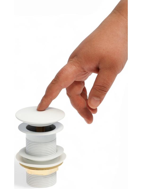 Донный клапан ZEIN engr, большая кнопка, без перелива, нержавеющая сталь, белый