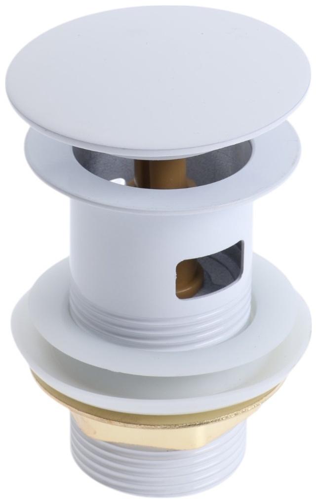 Донный клапан ZEIN engr, большая кнопка, с переливом, нержавеющая сталь, белый