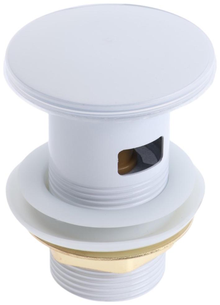 Донный клапан ZEIN engr, большая кнопка, с переливом, нержавеющая сталь, белый