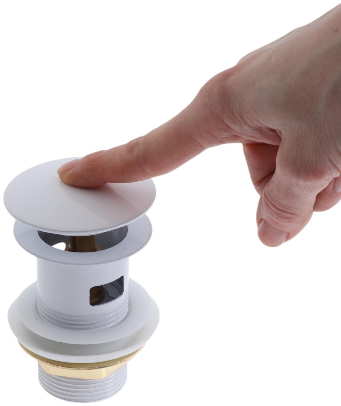 Донный клапан ZEIN engr, большая кнопка, с переливом, нержавеющая сталь, белый