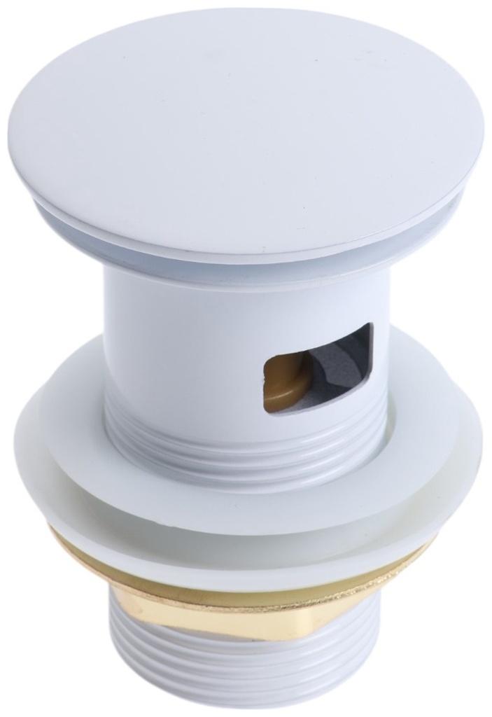 Донный клапан ZEIN engr, большая кнопка, с переливом, нержавеющая сталь, белый