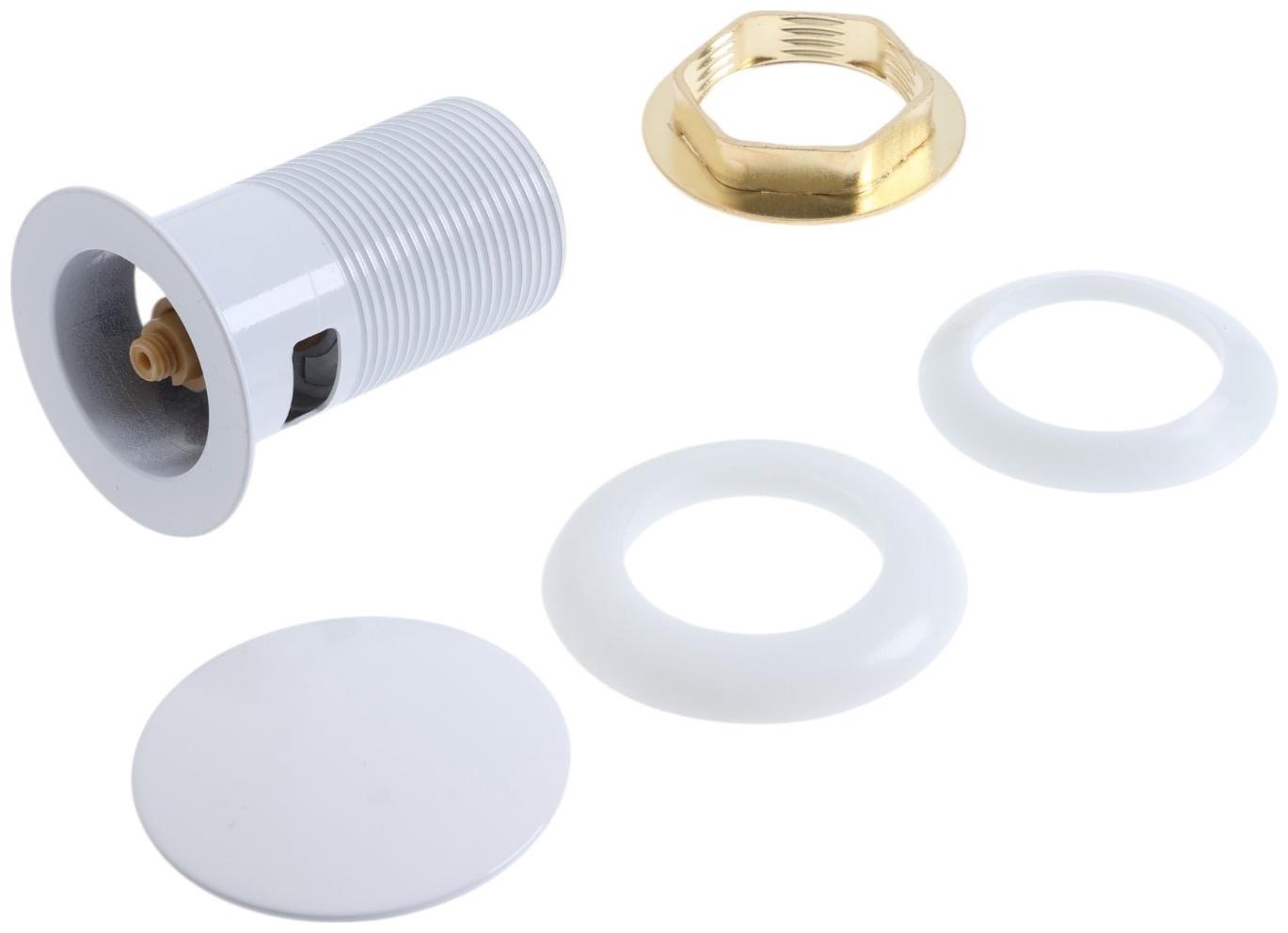 Донный клапан ZEIN engr, большая кнопка, с переливом, нержавеющая сталь, белый