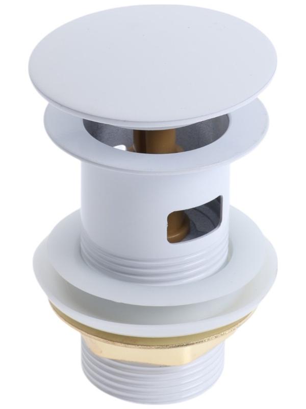 Донный клапан ZEIN engr, большая кнопка, с переливом, нержавеющая сталь, белый