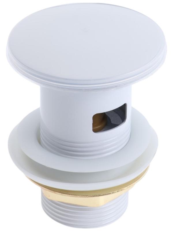 Донный клапан ZEIN engr, большая кнопка, с переливом, нержавеющая сталь, белый