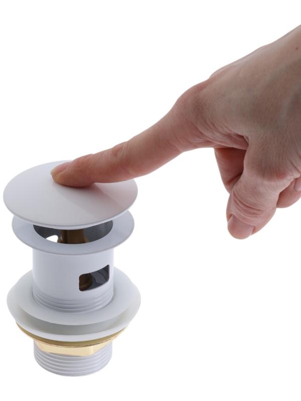 Донный клапан ZEIN engr, большая кнопка, с переливом, нержавеющая сталь, белый