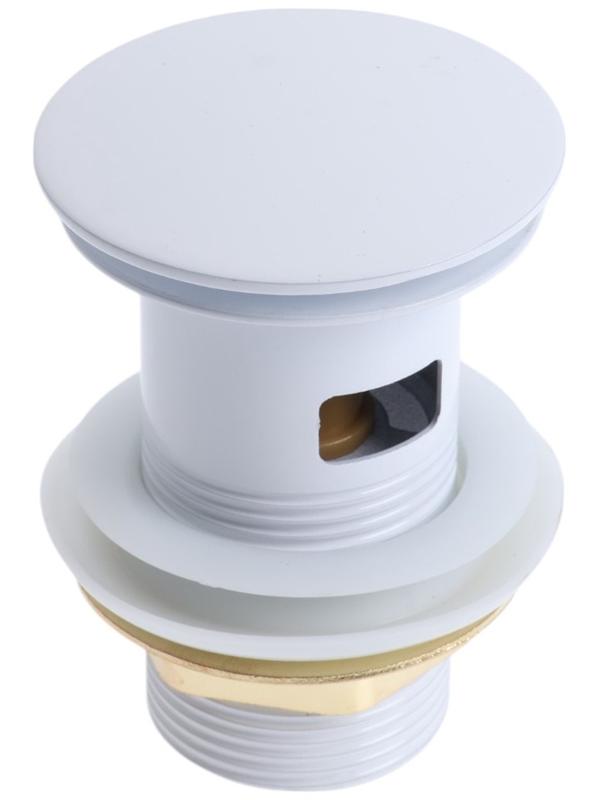 Донный клапан ZEIN engr, большая кнопка, с переливом, нержавеющая сталь, белый