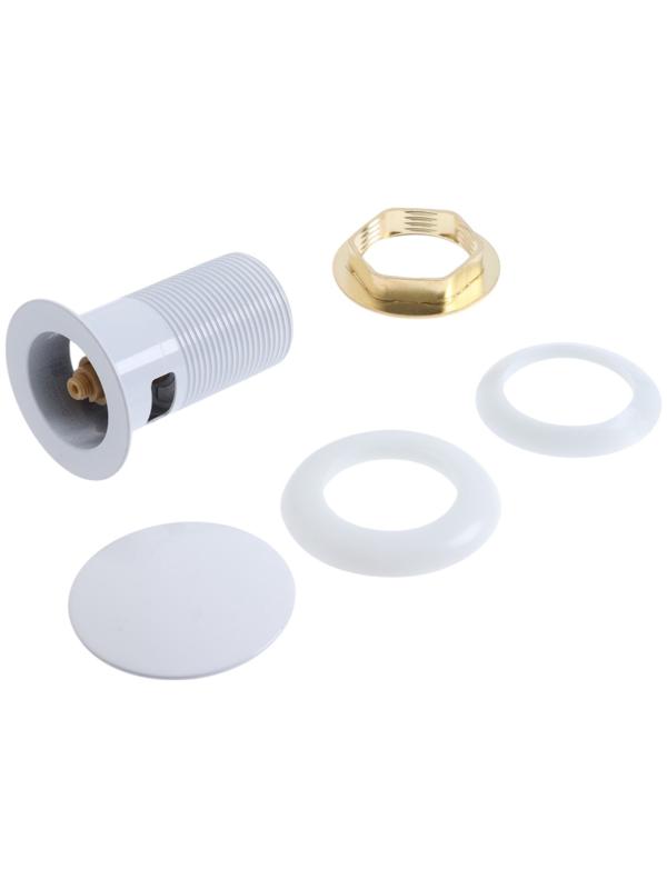 Донный клапан ZEIN engr, большая кнопка, с переливом, нержавеющая сталь, белый